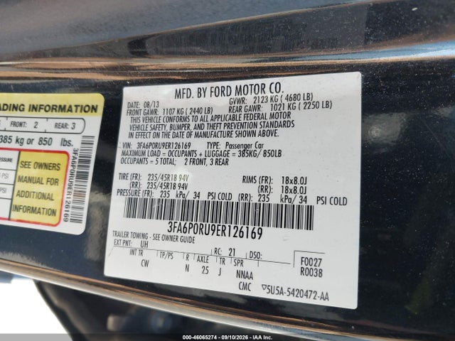 Auction sale of the 2014 Ford Fusion Hybrid Titanium, vin: 3FA6P0RU9ER126169, lot number: 46065274