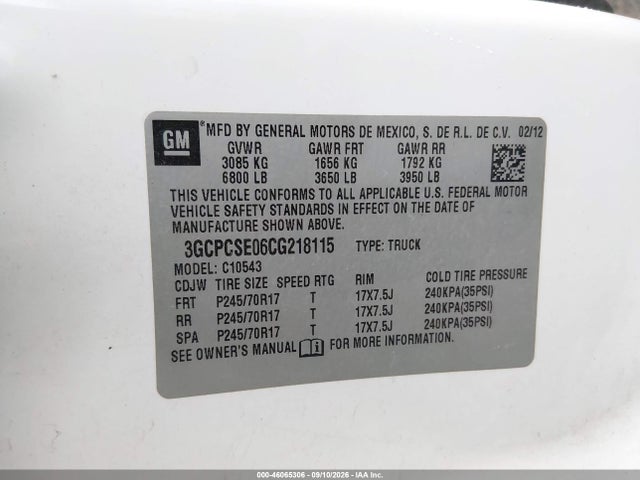 Продаж на аукціоні авто 2012 Chevrolet Silverado 1500 Lt, vin: 3GCPCSE06CG218115, номер лоту: 46065306