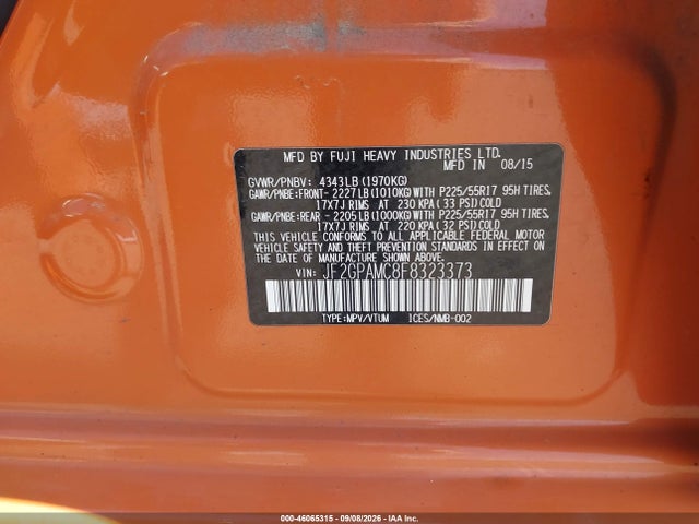 Продажа на аукционе авто 2015 Subaru Xv Crosstrek 2.0i Limited, vin: JF2GPAMC8F8323373, номер лота: 46065315