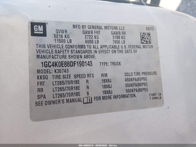 Продажа на аукционе авто 2013 Chevrolet Silverado 3500hd Lt, vin: 1GC4K0E88DF190143, номер лота: 46065318