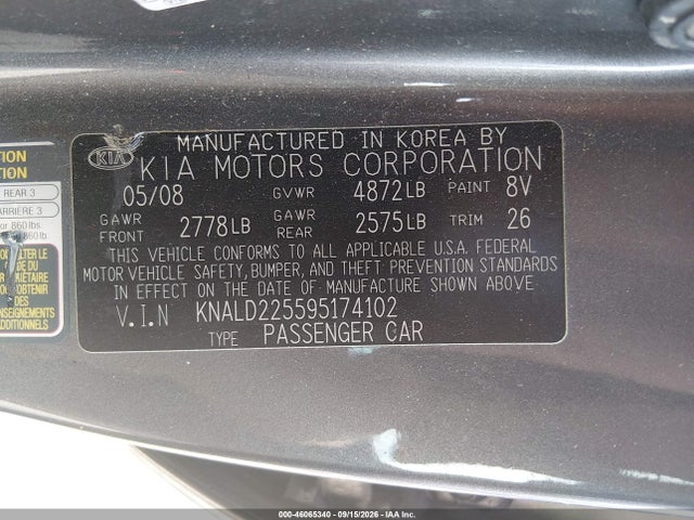 Продажа на аукционе авто 2009 Kia Amanti, vin: KNALD225595174102, номер лота: 46065340