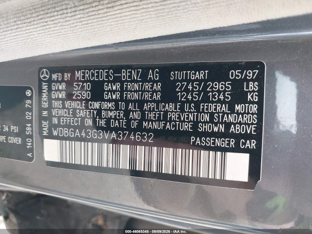 1997 Mercedes-benz S 420 მანქანა იყიდება აუქციონზე, vin: WDBGA43G3VA374632, აუქციონის ნომერი: 46065348