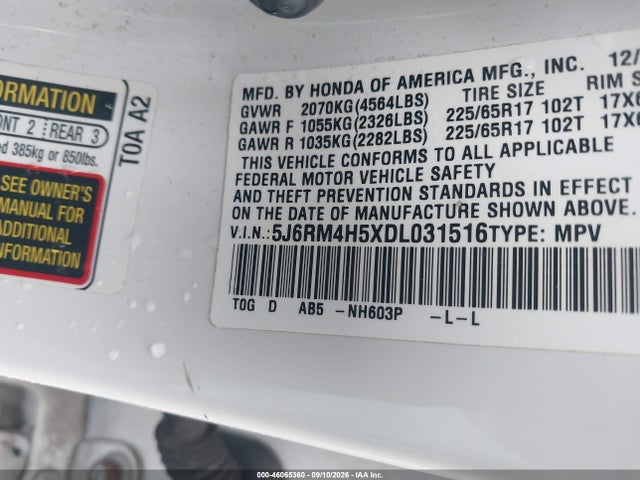 Aukcja sprzedaży 2013 Honda Cr-v Ex, vin: 5J6RM4H5XDL031516, numer aukcji: 46065360