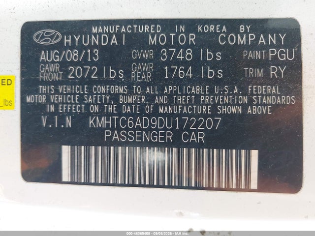 2013 Hyundai Veloster Base W/black მანქანა იყიდება აუქციონზე, vin: KMHTC6AD9DU172207, აუქციონის ნომერი: 46065408
