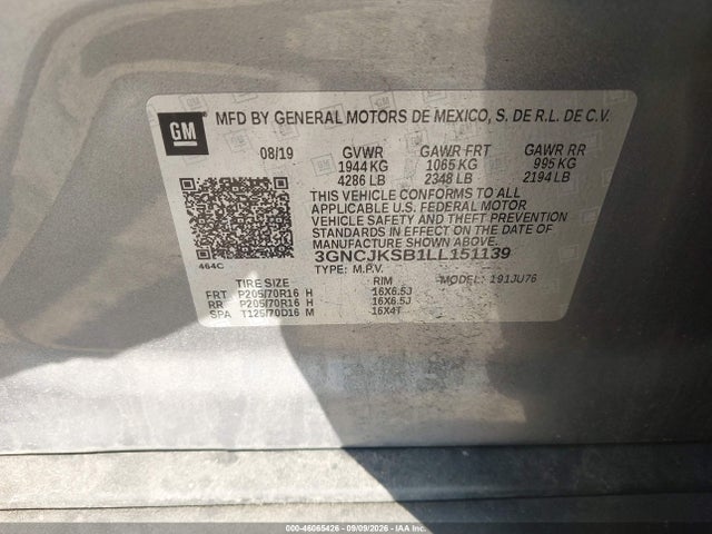 Продаж на аукціоні авто 2020 Chevrolet Trax Fwd Ls, vin: 3GNCJKSB1LL151139, номер лоту: 46065426