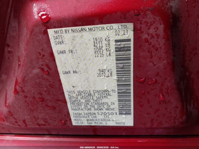 46065429 :رقم المزاد ، 1N4AL3AP6DN520503 vin ، 2013 Nissan Altima 2.5 S مزاد بيع