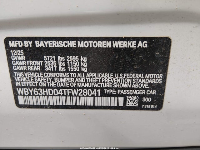 BMW I4 Gran Coupe Edrive40 2026 WBY63HD04TFW28041 Image 9