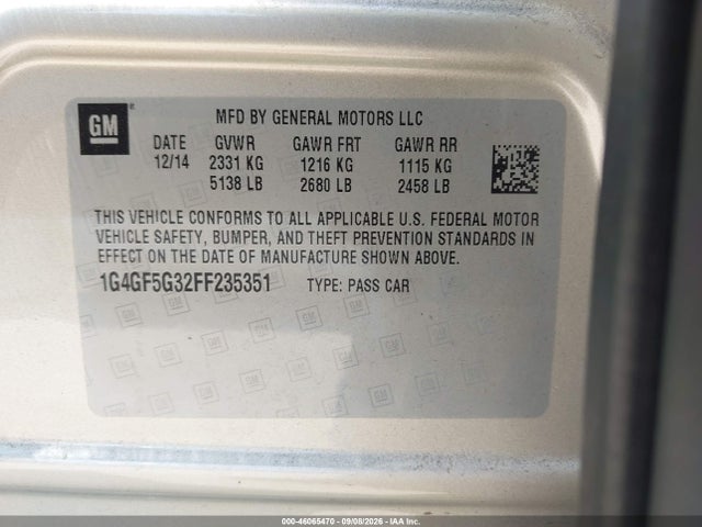 Продаж на аукціоні авто 2015 Buick Lacrosse Premium Ii, vin: 1G4GF5G32FF235351, номер лоту: 46065470