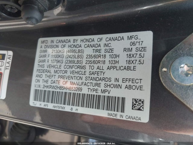 Продажа на аукционе авто 2017 Honda Cr-v Ex-l/ex-l Navi, vin: 2HKRW2H85HH653269, номер лота: 46065473