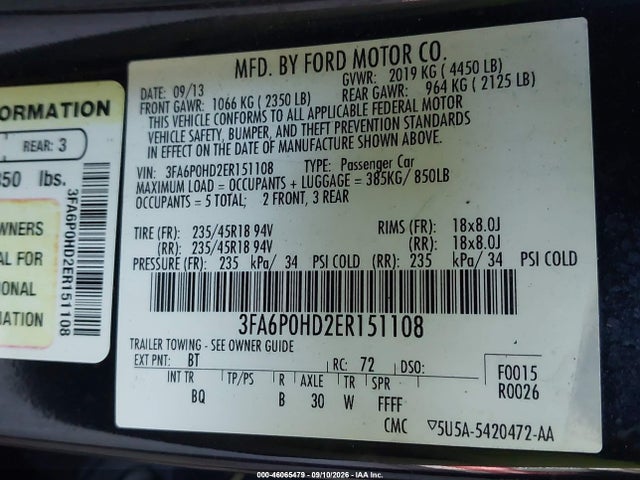 Ford FUSION SE 2014 3FA6P0HD2ER151108 Image 9