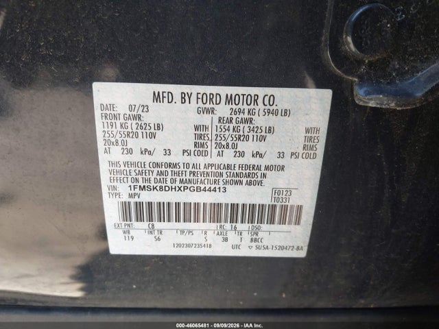 46065481 :رقم المزاد ، 1FMSK8DHXPGB44413 vin ، 2023 Ford Explorer Xlt مزاد بيع