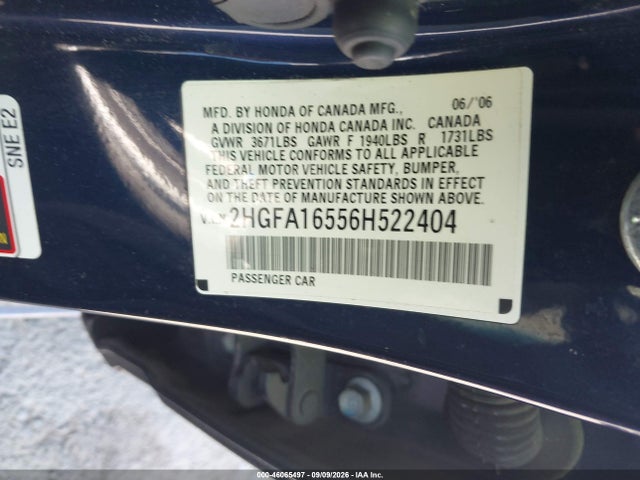 Aukcja sprzedaży 2006 Honda Civic Lx, vin: 2HGFA16556H522404, numer aukcji: 46065497