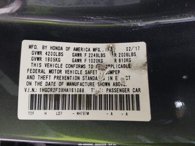 Honda ACCORD LX 2017 1HGCR2F3XHA161088 Image 9