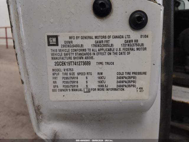 46065561 :رقم المزاد ، 2GCEK19T741273689 vin ، 2004 Chevrolet Silverado 1500 Z71 مزاد بيع