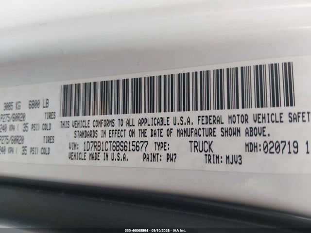 Aukcja sprzedaży 2011 Ram Ram 1500 Slt, vin: 1D7RB1CT6BS615677, numer aukcji: 46065564