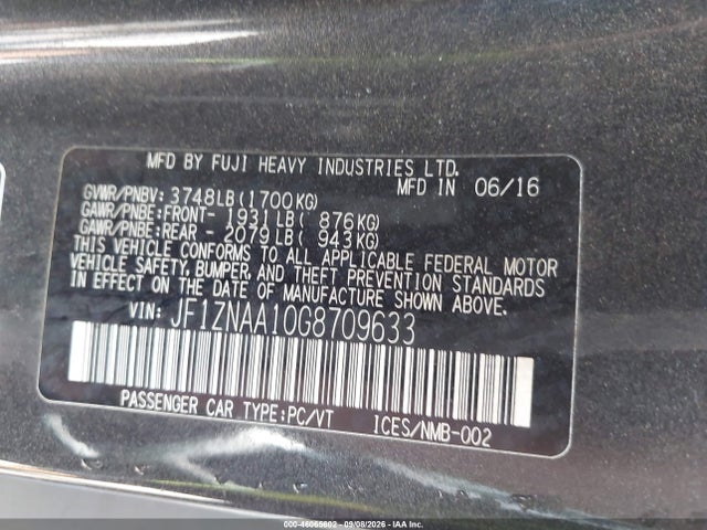 46065602 :رقم المزاد ، JF1ZNAA10G8709633 vin ، 2016 Scion Fr-s مزاد بيع