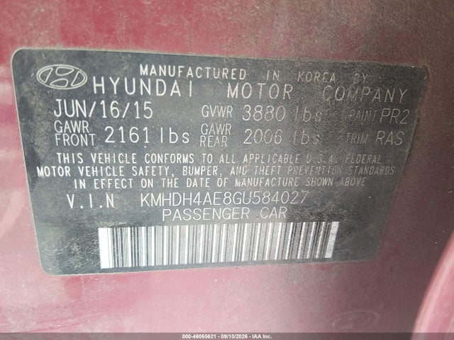 Продаж на аукціоні авто 2016 Hyundai Elantra Se, vin: KMHDH4AE8GU584027, номер лоту: 46065621