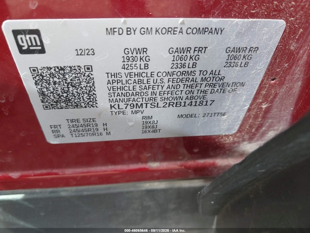 Auction sale of the 2024 Chevrolet Trailblazer Fwd Rs, vin: KL79MTSL2RB141817, lot number: 46065646