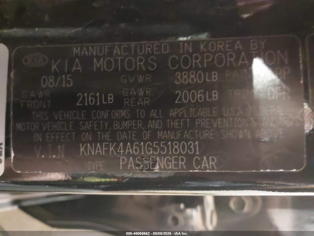 Auction sale of the 2016 Kia Forte Lx, vin: KNAFK4A61G5518031, lot number: 46065662