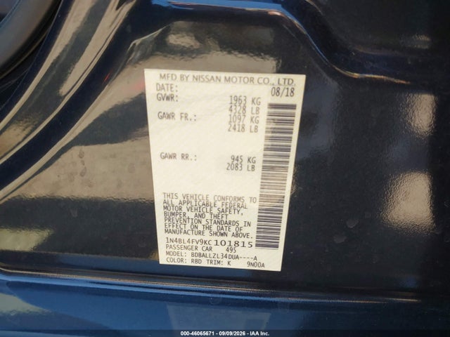 Aukcja sprzedaży 2019 Nissan Altima 2.5 Platinum, vin: 1N4BL4FV9KC101815, numer aukcji: 46065671