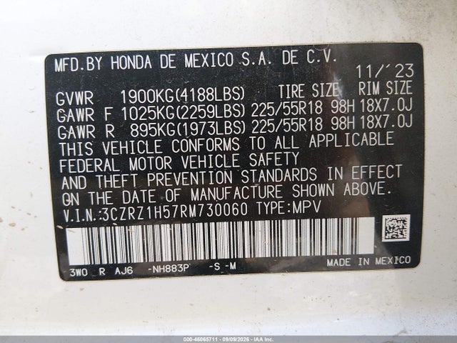 Aukcja sprzedaży 2024 Honda Hr-v 2wd Sport/2wd Sport W/o Bsi, vin: 3CZRZ1H57RM730060, numer aukcji: 46065711