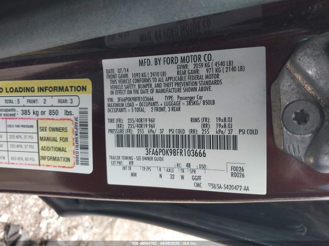 2015 Ford Fusion Titanium მანქანა იყიდება აუქციონზე, vin: 3FA6P0K98FR103666, აუქციონის ნომერი: 46065762