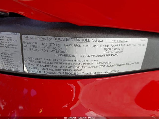 Ducati Panigale V4/v4s 2025 ZDMDAG6W8SB002139 Image 10