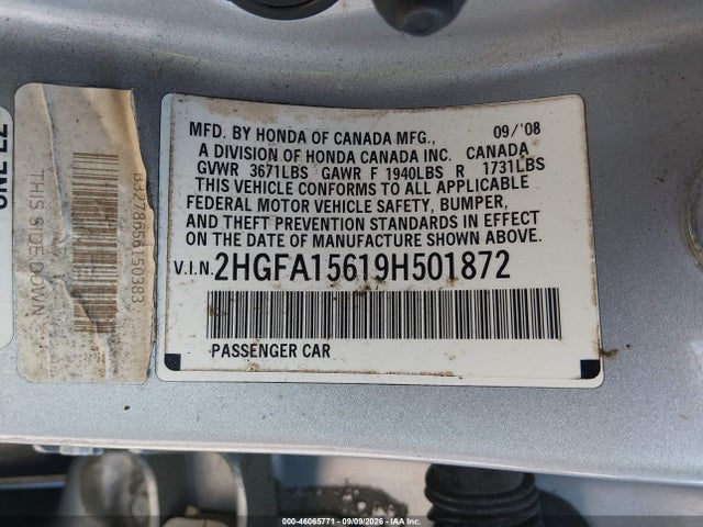 Продаж на аукціоні авто 2009 Honda Civic Lx-s, vin: 2HGFA15619H501872, номер лоту: 46065771
