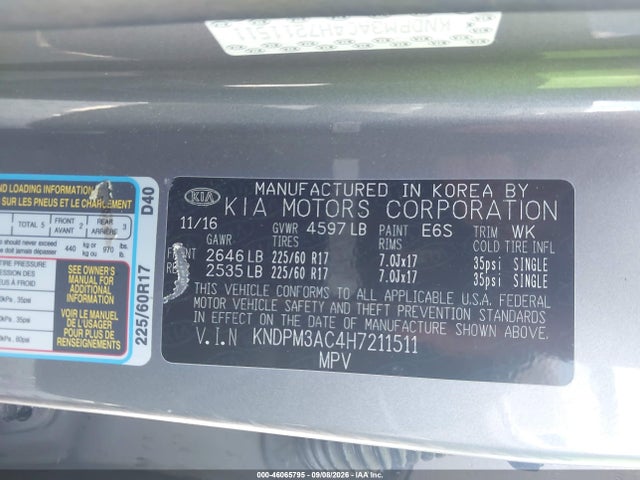 Продаж на аукціоні авто 2017 Kia Sportage Lx, vin: KNDPM3AC4H7211511, номер лоту: 46065795