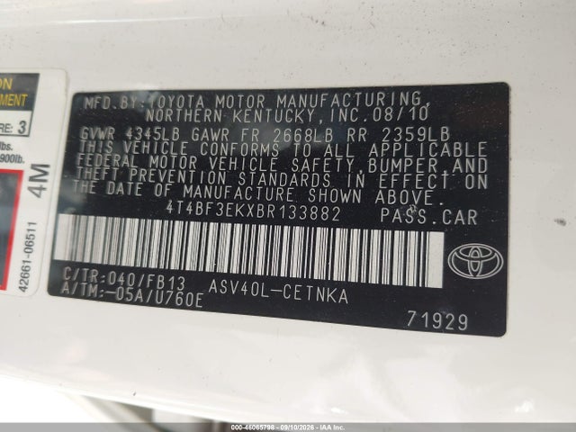 Продажа на аукционе авто 2011 Toyota Camry Le, vin: 4T4BF3EKXBR133882, номер лота: 46065798