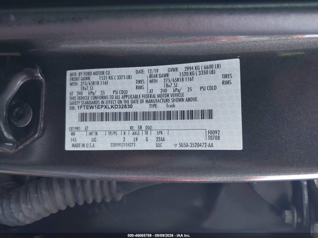 2020 Ford F-150 Xlt მანქანა იყიდება აუქციონზე, vin: 1FTEW1EPXLKD32830, აუქციონის ნომერი: 46065799