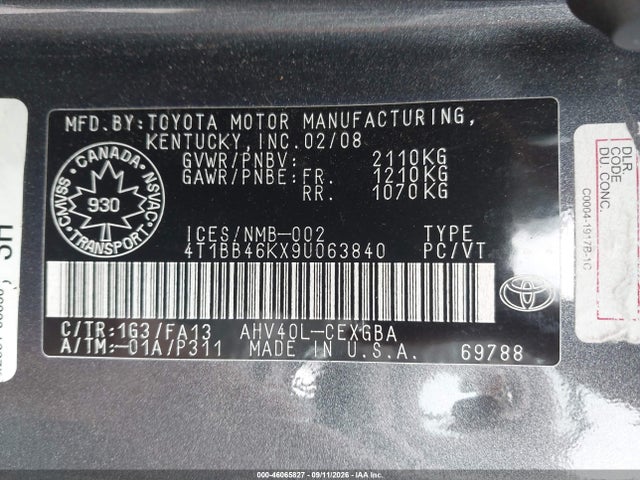 Aukcja sprzedaży 2009 Toyota Camry Hybrid, vin: 4T1BB46KX9U063840, numer aukcji: 46065827