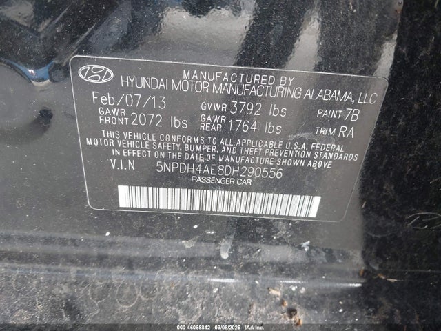 Aukcja sprzedaży 2013 Hyundai Elantra Gls, vin: 5NPDH4AE8DH290556, numer aukcji: 46065842