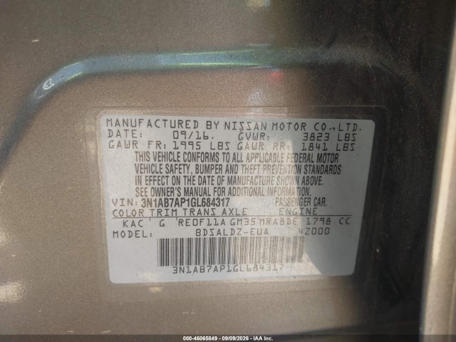 Aukcja sprzedaży 2016 Nissan Sentra Sv, vin: 3N1AB7AP1GL684317, numer aukcji: 46065849