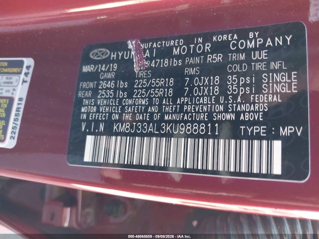 Hyundai Tucson Ultimate 2019 KM8J33AL3KU988811 Image 9