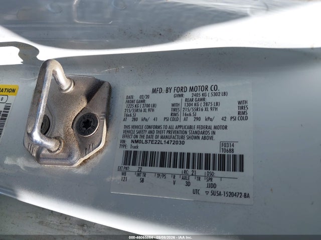 46065864 :رقم المزاد ، NM0LS7E22L1472030 vin ، 2020 Ford Transit Connect Xl مزاد بيع