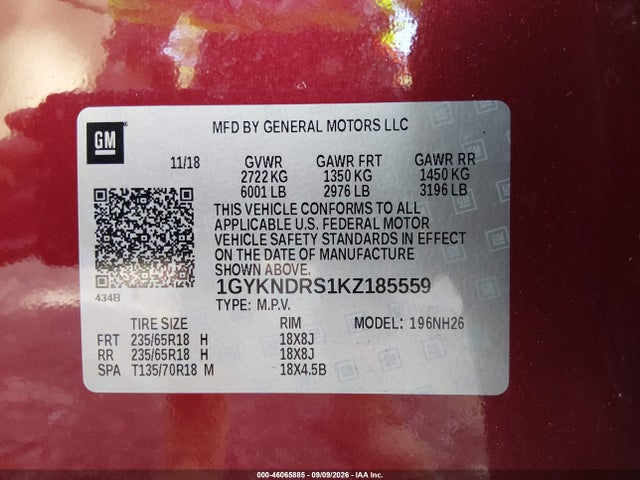 Продаж на аукціоні авто 2019 Cadillac Xt5 Luxury, vin: 1GYKNDRS1KZ185559, номер лоту: 46065885