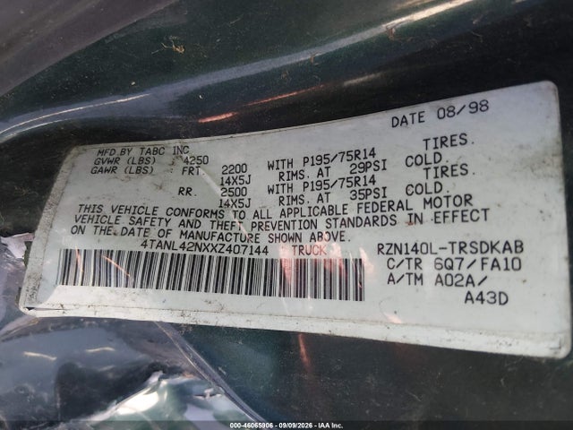 46065906 :رقم المزاد ، 4TANL42NXXZ407144 vin ، 1999 Toyota Tacoma مزاد بيع