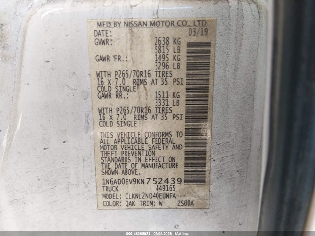 Nissan Frontier Sv 2019 1N6AD0EV9KN752439 Image 9