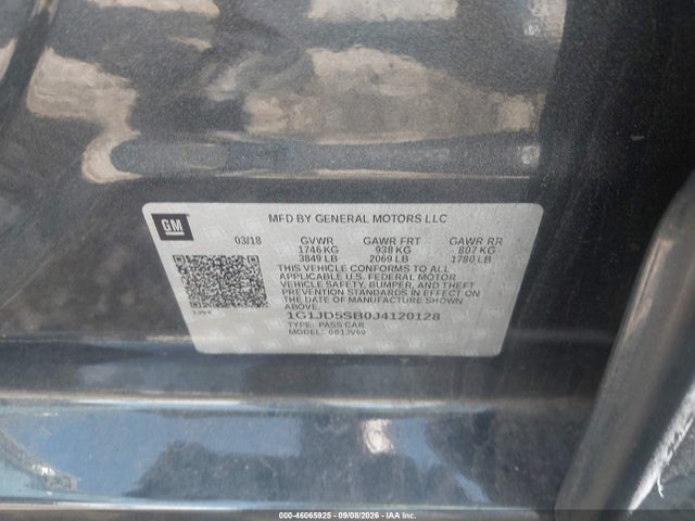 Продажа на аукционе авто 2018 Chevrolet Sonic Lt Auto, vin: 1G1JD5SB0J4120128, номер лота: 46065925