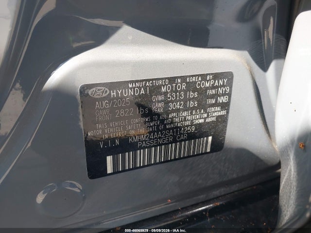 Продажа на аукционе авто 2025 Hyundai Ioniq 6 Se, vin: KMHM24AA2SA114259, номер лота: 46065929