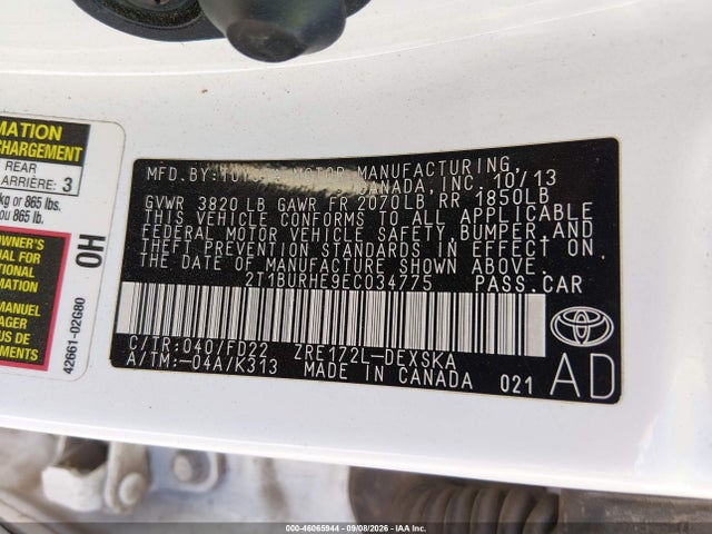 46065944 :رقم المزاد ، 2T1BURHE9EC034775 vin ، 2014 Toyota Corolla S Plus مزاد بيع