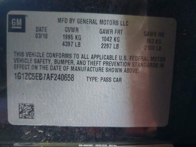 2010 Chevrolet Malibu Lt მანქანა იყიდება აუქციონზე, vin: 1G1ZC5EB7AF240658, აუქციონის ნომერი: 46065961