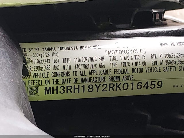 Продажа на аукционе авто 2024 Yamaha Yzfr3 A, vin: MH3RH18Y2RK016459, номер лота: 46065972