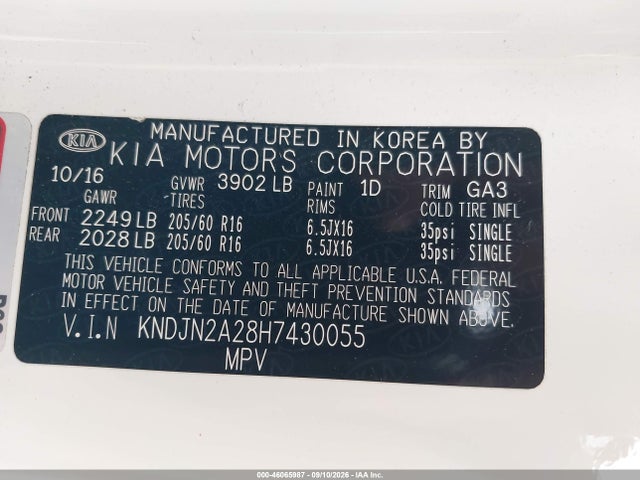 2017 Kia Soul მანქანა იყიდება აუქციონზე, vin: KNDJN2A28H7430055, აუქციონის ნომერი: 46065987