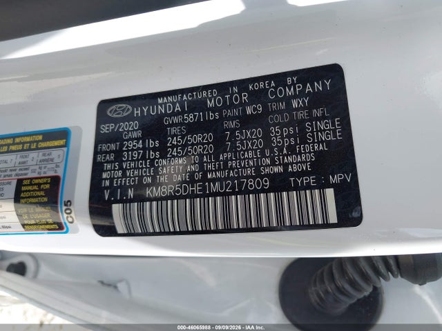 Aukcja sprzedaży 2021 Hyundai Palisade Limited, vin: KM8R5DHE1MU217809, numer aukcji: 46065988