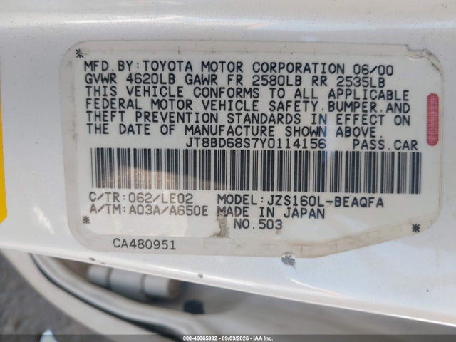 Продажа на аукционе авто 2000 Lexus Gs 300, vin: JT8BD68S7Y0114156, номер лота: 46065992