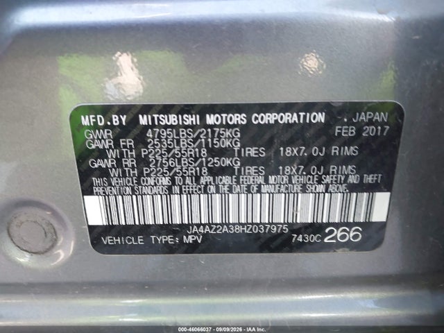 Mitsubishi Outlander Es 2017 JA4AZ2A38HZ037975 Image 9