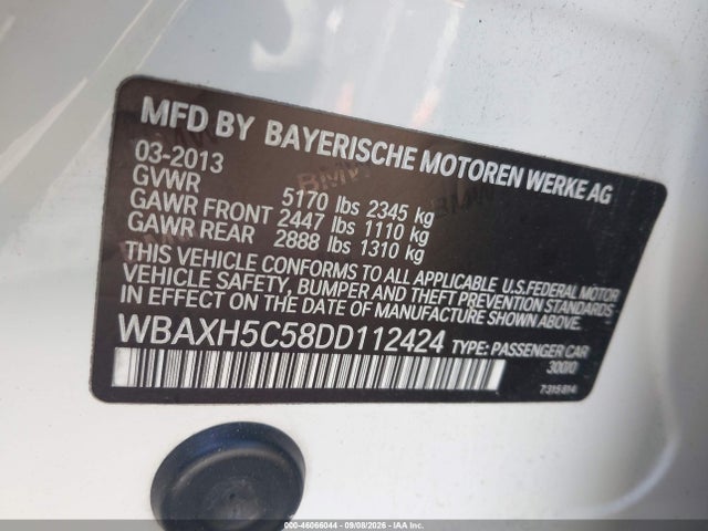 Aukcja sprzedaży 2013 Bmw 528i Xdrive, vin: WBAXH5C58DD112424, numer aukcji: 46066044