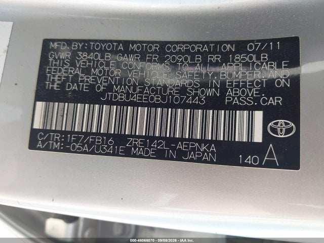 Aukcja sprzedaży 2011 Toyota Corolla Le, vin: JTDBU4EE0BJ107443, numer aukcji: 46066070